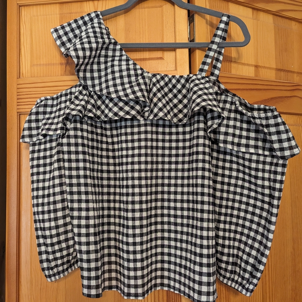 Express EUC Gingham one shoulder strap blouse L